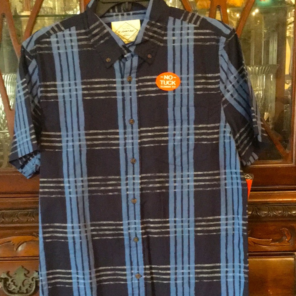 NWT saint johns bay blue plaid shirt